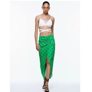 Zara Asymmetrical Skirt Green and Brown Polka Dot Size Medium